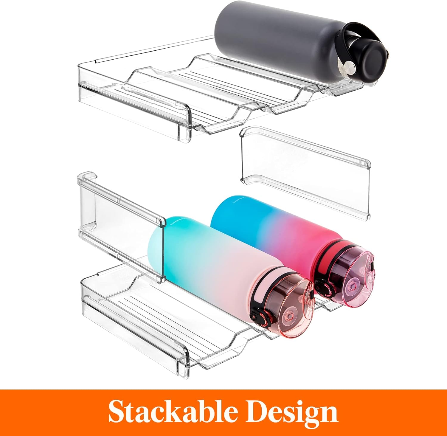 Stackable Water Bottle Organizer for Cabinet, Freezer, Pantry - Plastic Cup Holder, Wine Racks for Kitchen Tabletop Storage, Cupboard, Office - Pack of 4, Each Rack Holds 3 Containers - Image 4