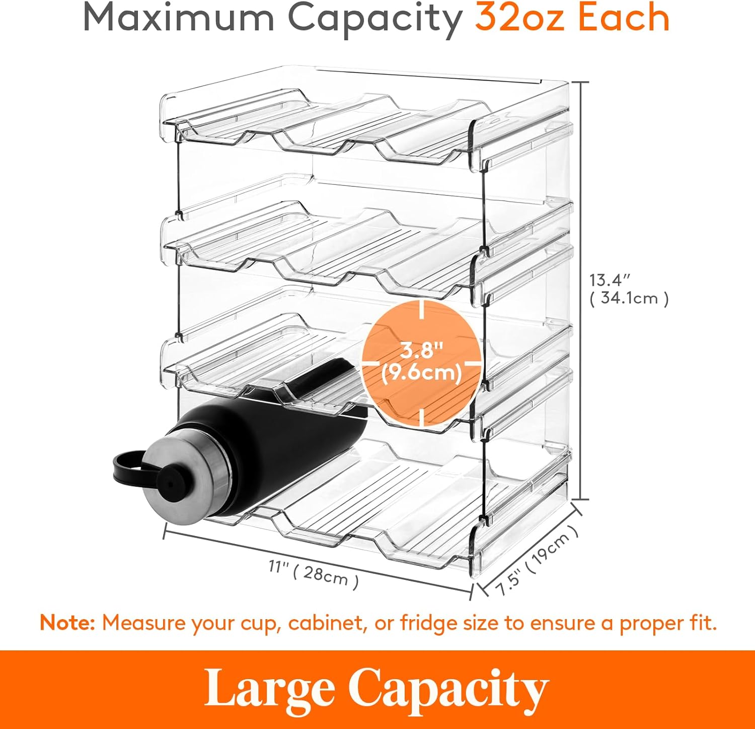 Stackable Water Bottle Organizer for Cabinet, Freezer, Pantry - Plastic Cup Holder, Wine Racks for Kitchen Tabletop Storage, Cupboard, Office - Pack of 4, Each Rack Holds 3 Containers - Image 5