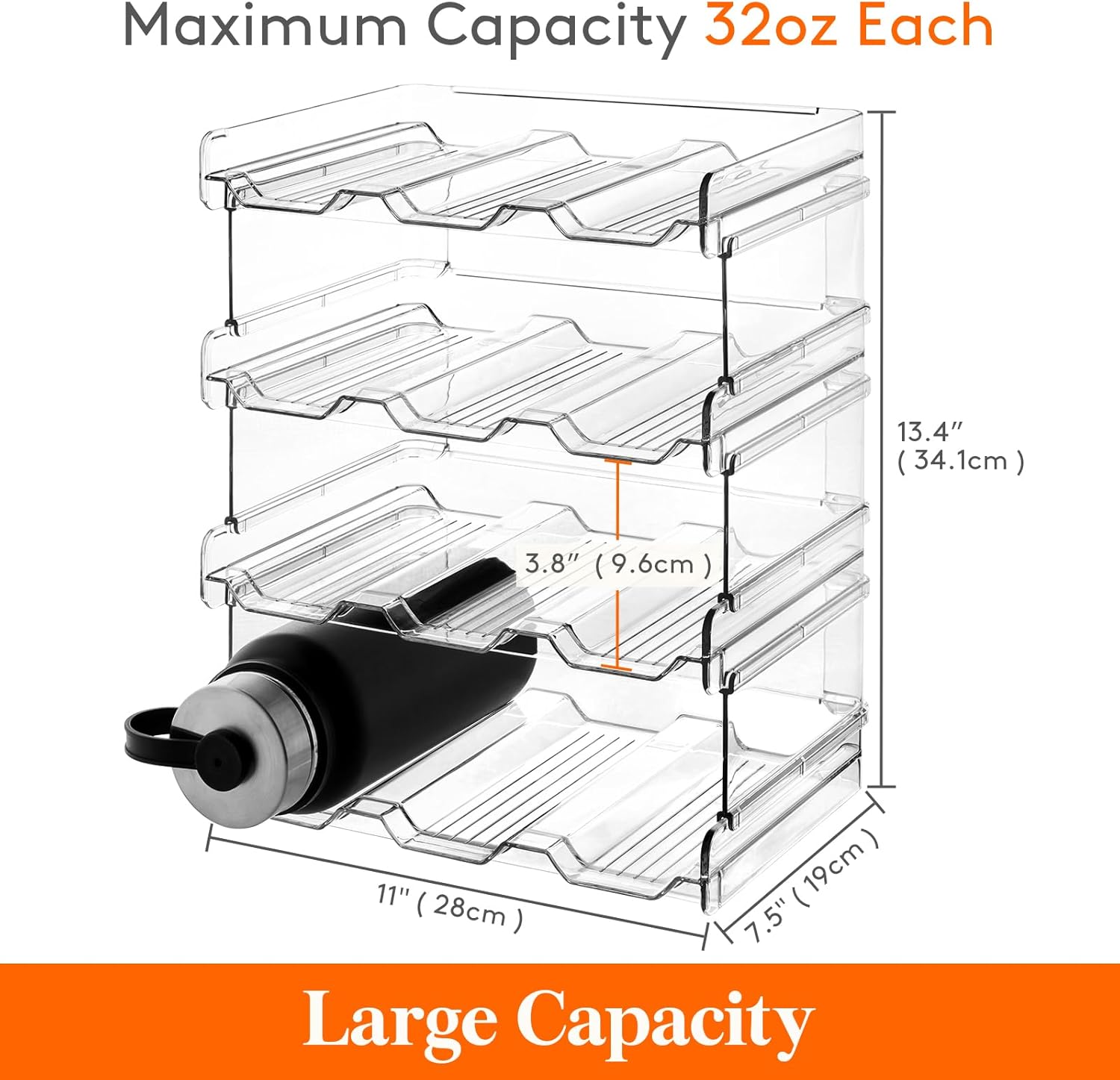 Stackable Water Bottle Organizer for Cabinet, Freezer, Pantry - Plastic Cup Holder, Wine Racks for Kitchen Tabletop Storage, Cupboard, Office - Pack of 4, Each Rack Holds 3 Containers - Image 6