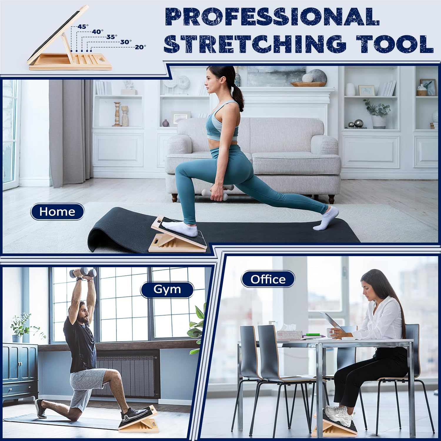 Portable Wooden Slant Board for Calf Stretching Squats Calf Stretcher Pilates Physical Therapy Equipment Adjustable Incline Board for Knees Ankle Heel Feet Leg - Image 6