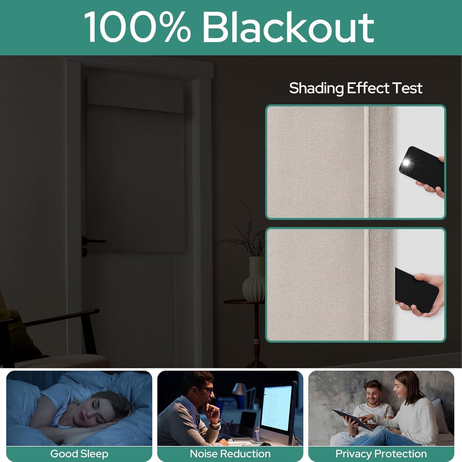 100% Natural Linen Blackout French Door Curtains, Privacy Door Window Curtains, 26 X 72 Inch Room Darkening Blinds, Thermal Insulated Shades for Bedroom, 1 Panel - Image 2