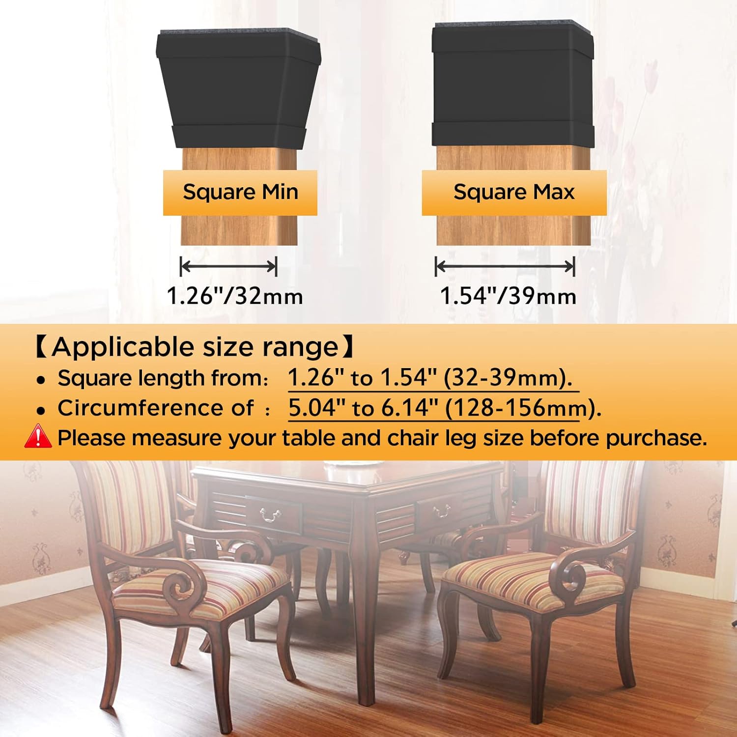 16 PCS Square Silicone Chair Leg Floor Protector, Chair Leg Cover, Furniture Leg Protector, Mobile Table and Chair Leg Cover, Protect The Floor from Scratches,1.5
