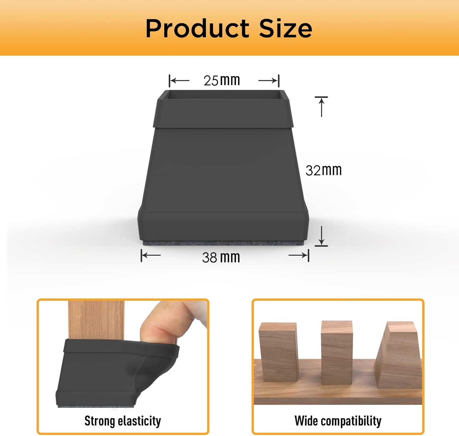 16 PCS Square Silicone Chair Leg Floor Protector, Chair Leg Cover, Furniture Leg Protector, Mobile Table and Chair Leg Cover, Protect The Floor from Scratches,1.5