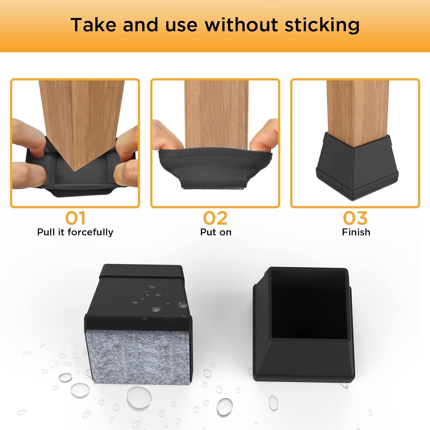 16 PCS Square Silicone Chair Leg Floor Protector, Chair Leg Cover, Furniture Leg Protector, Mobile Table and Chair Leg Cover, Protect The Floor from Scratches,1.5
