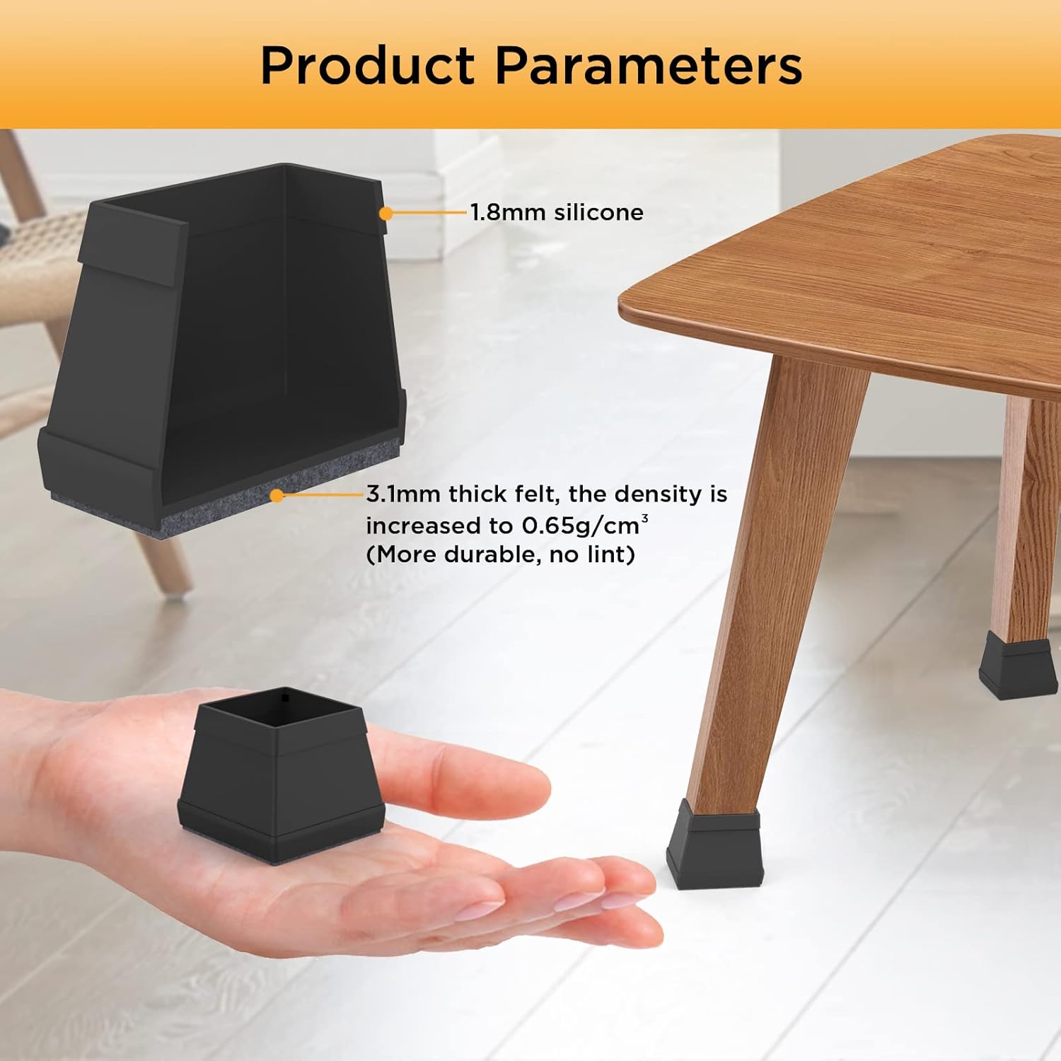 16 PCS Square Silicone Chair Leg Floor Protector, Chair Leg Cover, Furniture Leg Protector, Mobile Table and Chair Leg Cover, Protect The Floor from Scratches,1.5