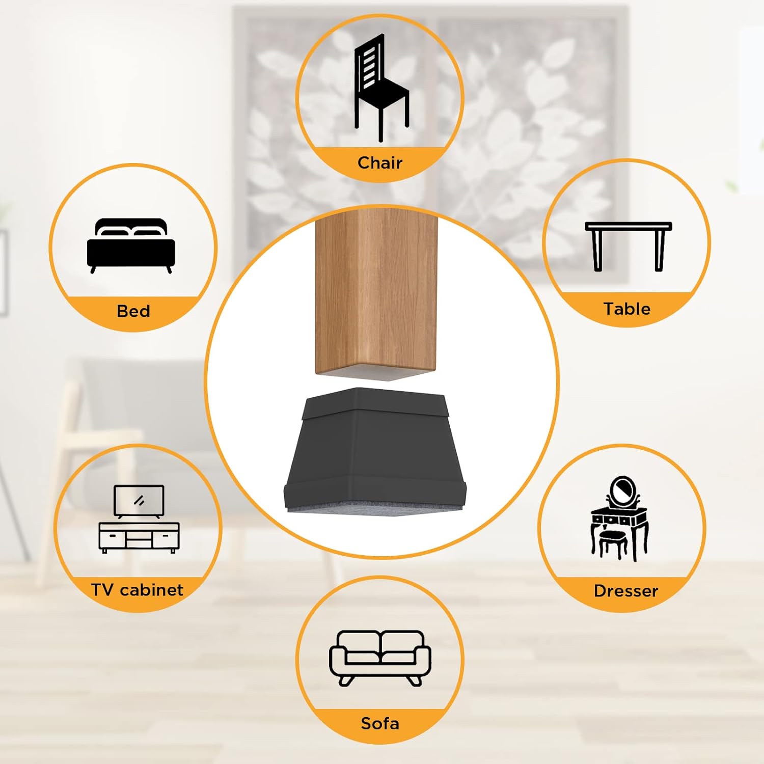 16 PCS Square Silicone Chair Leg Floor Protector, Chair Leg Cover, Furniture Leg Protector, Mobile Table and Chair Leg Cover, Protect The Floor from Scratches,1.5