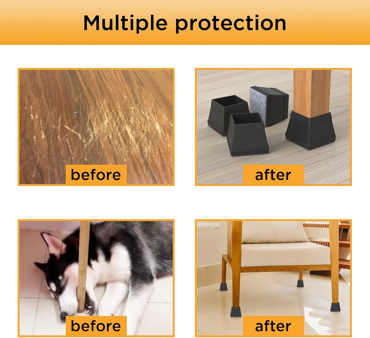 16 PCS Square Silicone Chair Leg Floor Protector, Chair Leg Cover, Furniture Leg Protector, Mobile Table and Chair Leg Cover, Protect The Floor from Scratches,1.5