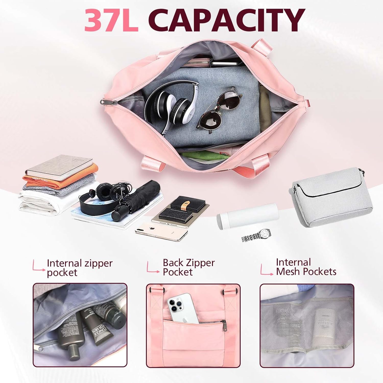 Travel Duffle Bag, Waterproof Weekender Carry On Tote Bags for Women, Men, Hospital Bag, Overnight Bag Luggage with Trolley Sleeve - Image 3