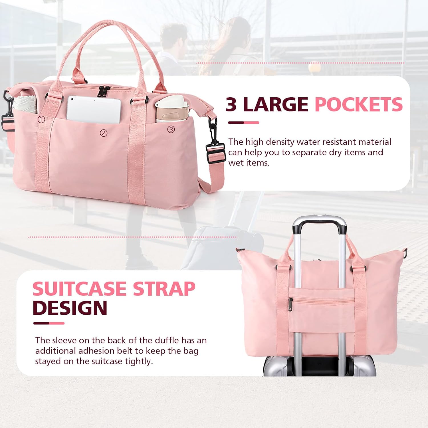 Travel Duffle Bag, Waterproof Weekender Carry On Tote Bags for Women, Men, Hospital Bag, Overnight Bag Luggage with Trolley Sleeve - Image 4