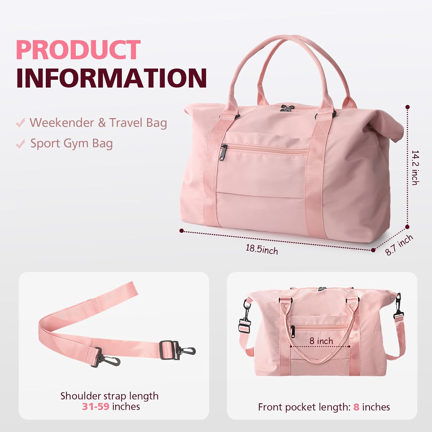 Travel Duffle Bag, Waterproof Weekender Carry On Tote Bags for Women, Men, Hospital Bag, Overnight Bag Luggage with Trolley Sleeve - Image 5