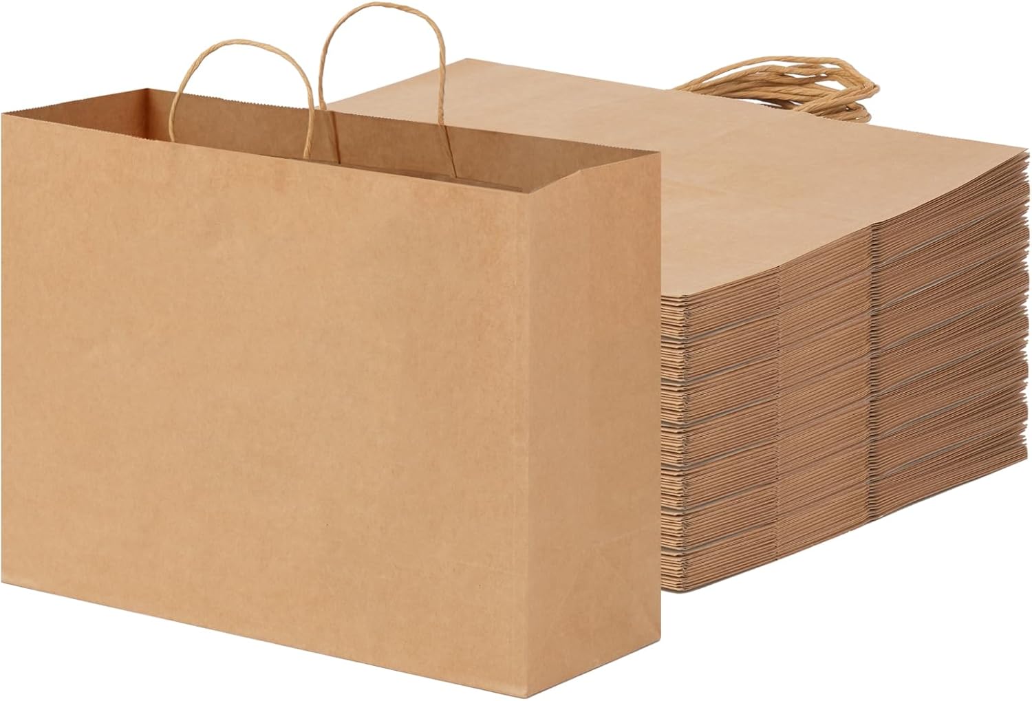 60pcs 16x6x12 Inch Large Paper Bags with Handles, Kraft Brown Paper Gift Bags for Business, Merchandise, Gifts, Shopping, Retail Stores, Birthday Party - Image 1