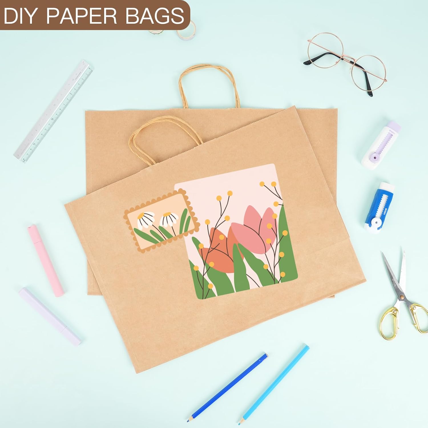 60pcs 16x6x12 Inch Large Paper Bags with Handles, Kraft Brown Paper Gift Bags for Business, Merchandise, Gifts, Shopping, Retail Stores, Birthday Party - Image 3