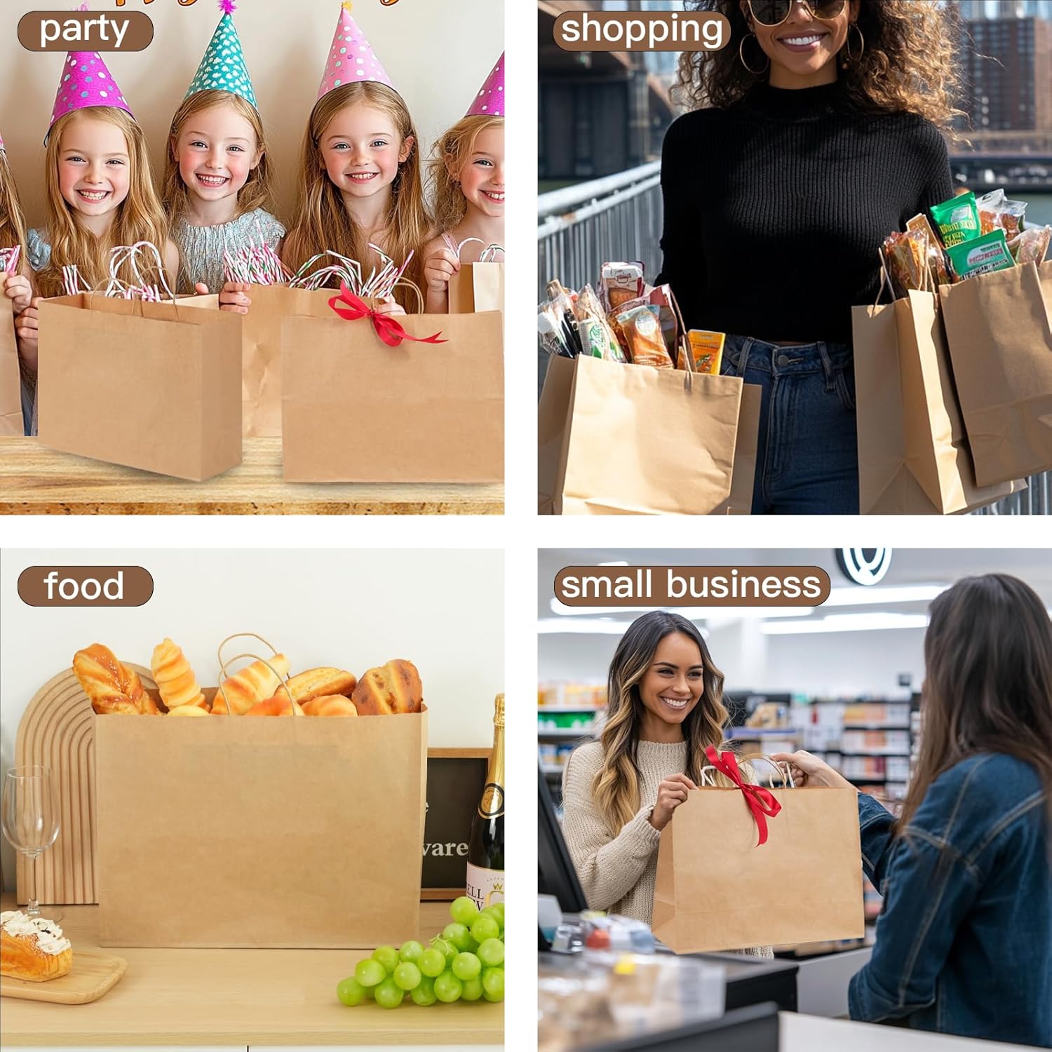 60pcs 16x6x12 Inch Large Paper Bags with Handles, Kraft Brown Paper Gift Bags for Business, Merchandise, Gifts, Shopping, Retail Stores, Birthday Party - Image 6