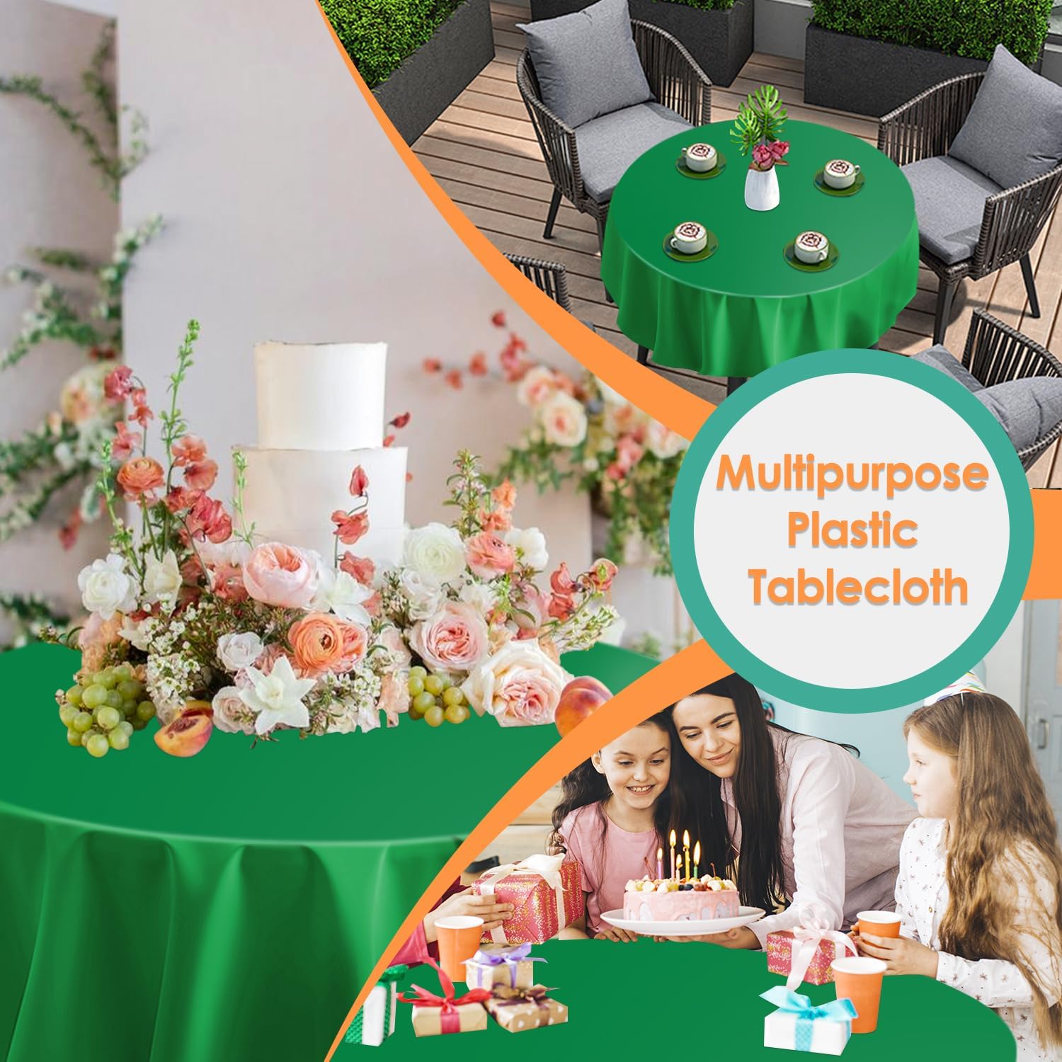 Green 12 Pack Plastic Tablecloths 84