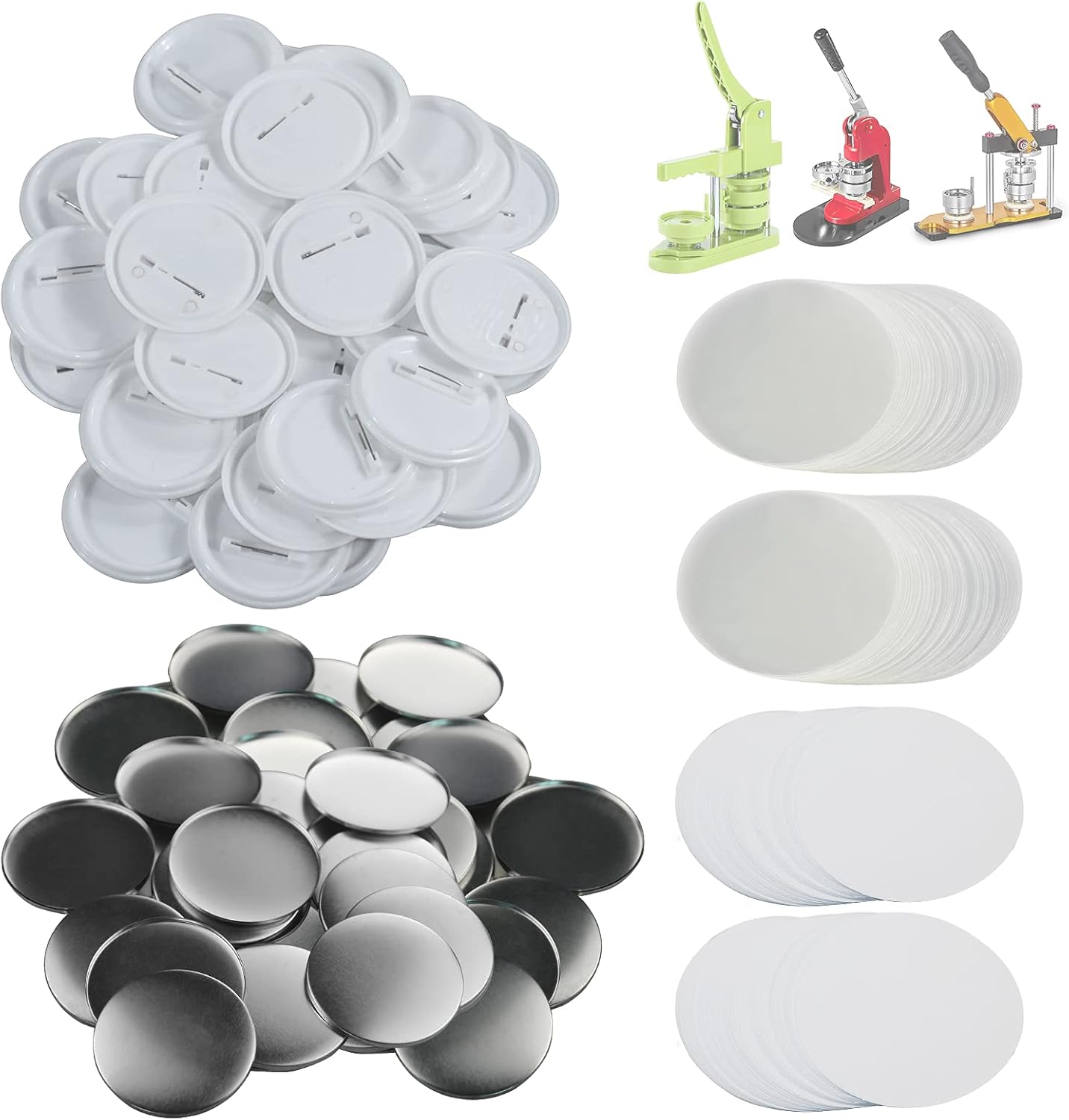 200 Sets 58mm(2.25 in) Blank Pin Back Buttons Parts for Button Maker Machine 58mm, Round Badge Making Supplies, Includes Metal Cover, Plastic Button Back Cover, Clear Film&Blank Paper - Image 1