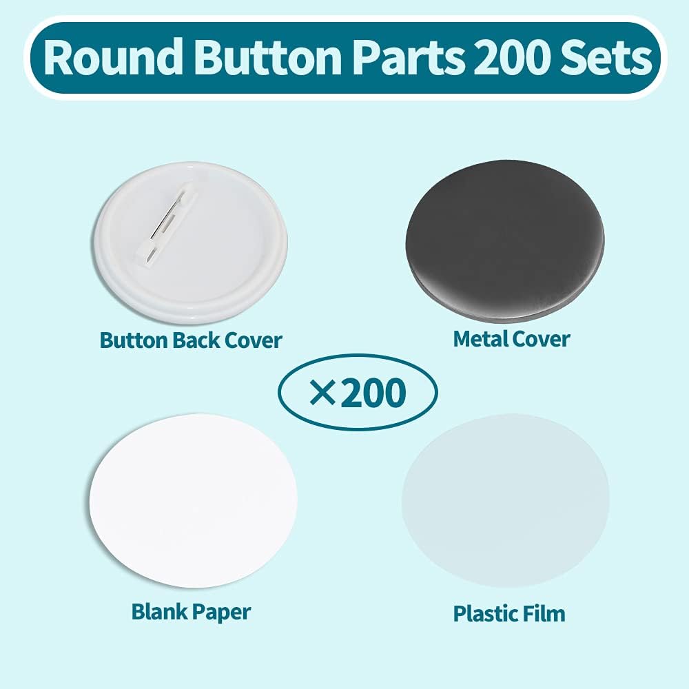 200 Sets 58mm(2.25 in) Blank Pin Back Buttons Parts for Button Maker Machine 58mm, Round Badge Making Supplies, Includes Metal Cover, Plastic Button Back Cover, Clear Film&Blank Paper - Image 2