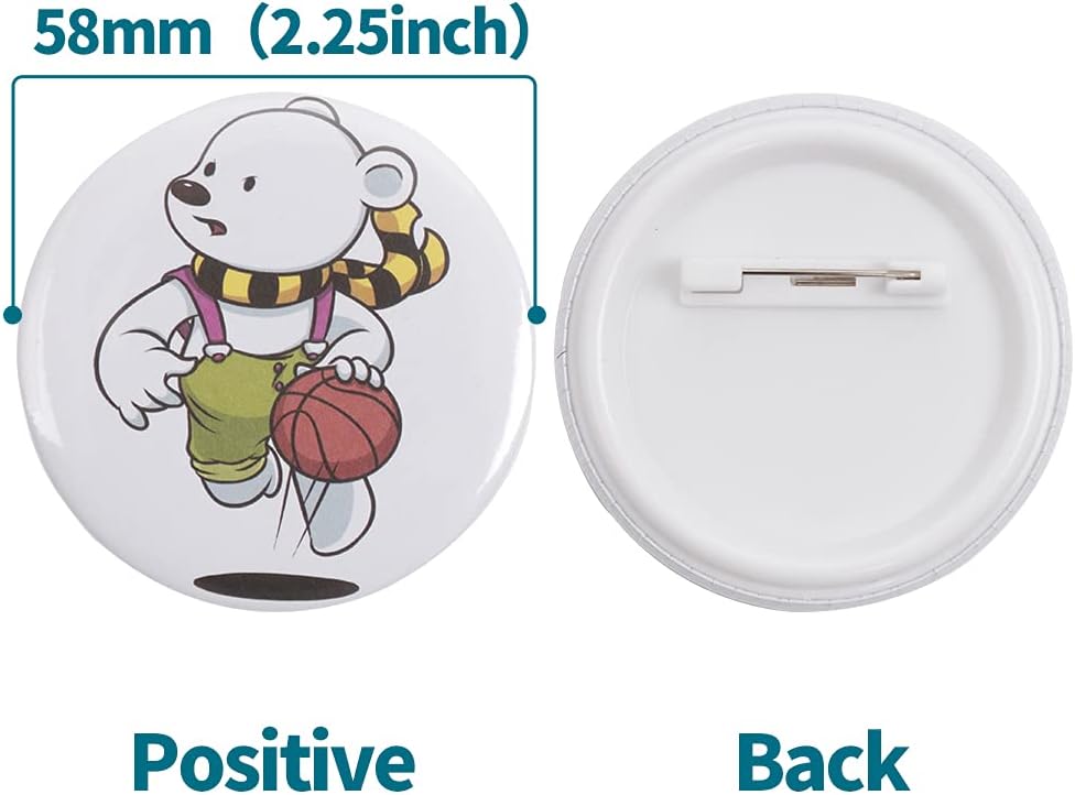 200 Sets 58mm(2.25 in) Blank Pin Back Buttons Parts for Button Maker Machine 58mm, Round Badge Making Supplies, Includes Metal Cover, Plastic Button Back Cover, Clear Film&Blank Paper - Image 5