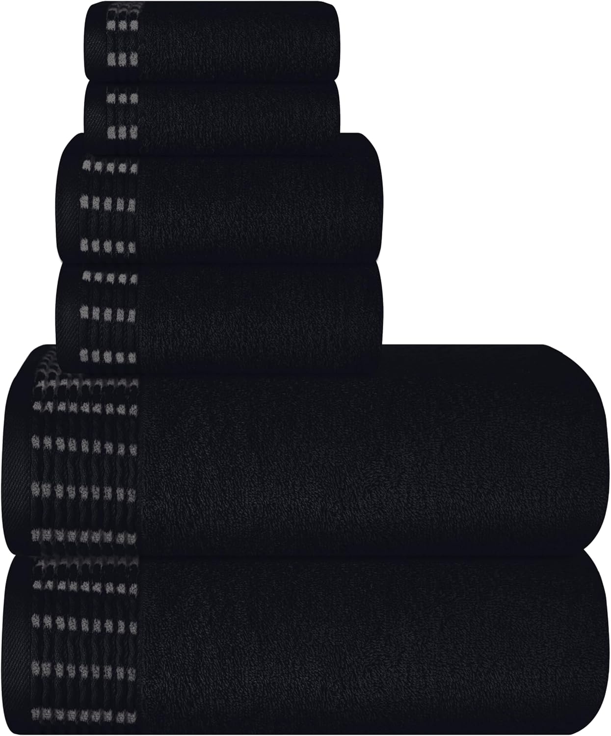 Ultra Soft 6 Pack Cotton Towel Set, Contains 2 Bath Towels 28x55 inch, 2 Hand Towels 16x24 inch & 2 Wash Coths 12x12 inch, Ideal Everyday use, Compact & Lightweight - Black - Image 1