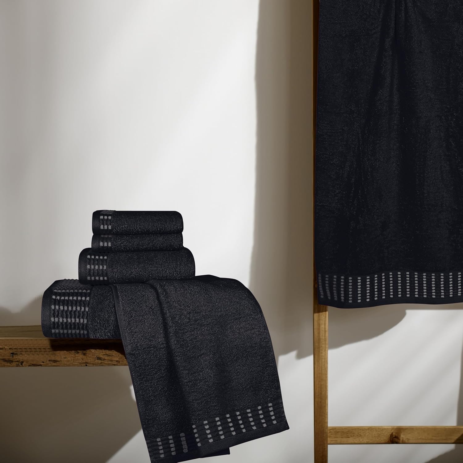 Ultra Soft 6 Pack Cotton Towel Set, Contains 2 Bath Towels 28x55 inch, 2 Hand Towels 16x24 inch & 2 Wash Coths 12x12 inch, Ideal Everyday use, Compact & Lightweight - Black - Image 3