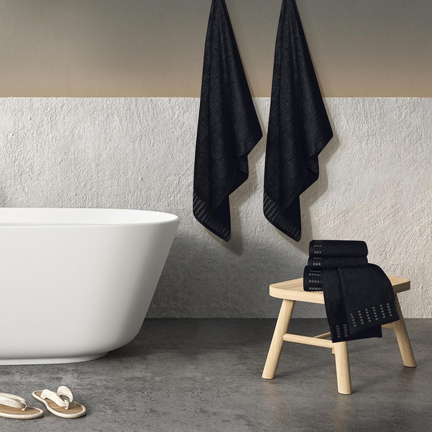 Ultra Soft 6 Pack Cotton Towel Set, Contains 2 Bath Towels 28x55 inch, 2 Hand Towels 16x24 inch & 2 Wash Coths 12x12 inch, Ideal Everyday use, Compact & Lightweight - Black - Image 4