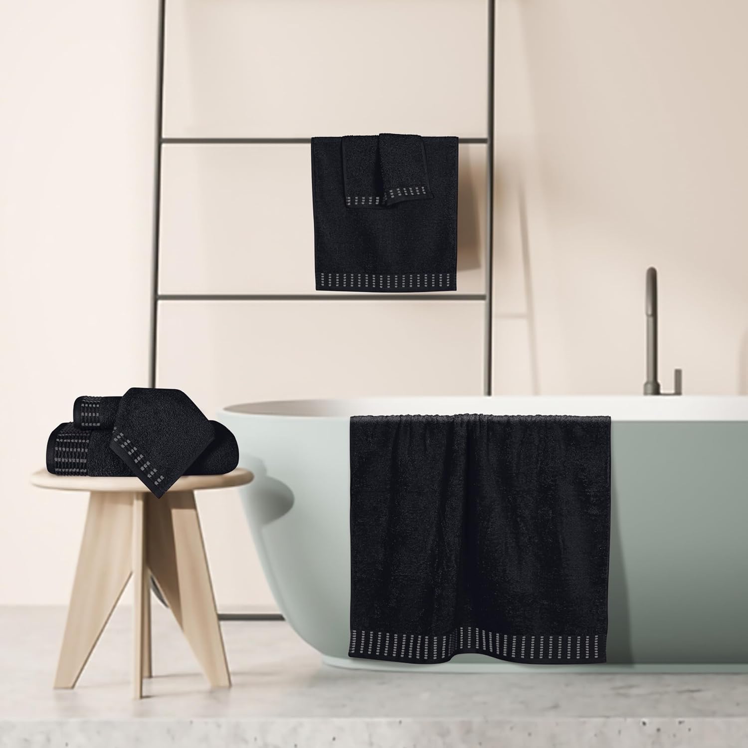 Ultra Soft 6 Pack Cotton Towel Set, Contains 2 Bath Towels 28x55 inch, 2 Hand Towels 16x24 inch & 2 Wash Coths 12x12 inch, Ideal Everyday use, Compact & Lightweight - Black - Image 5