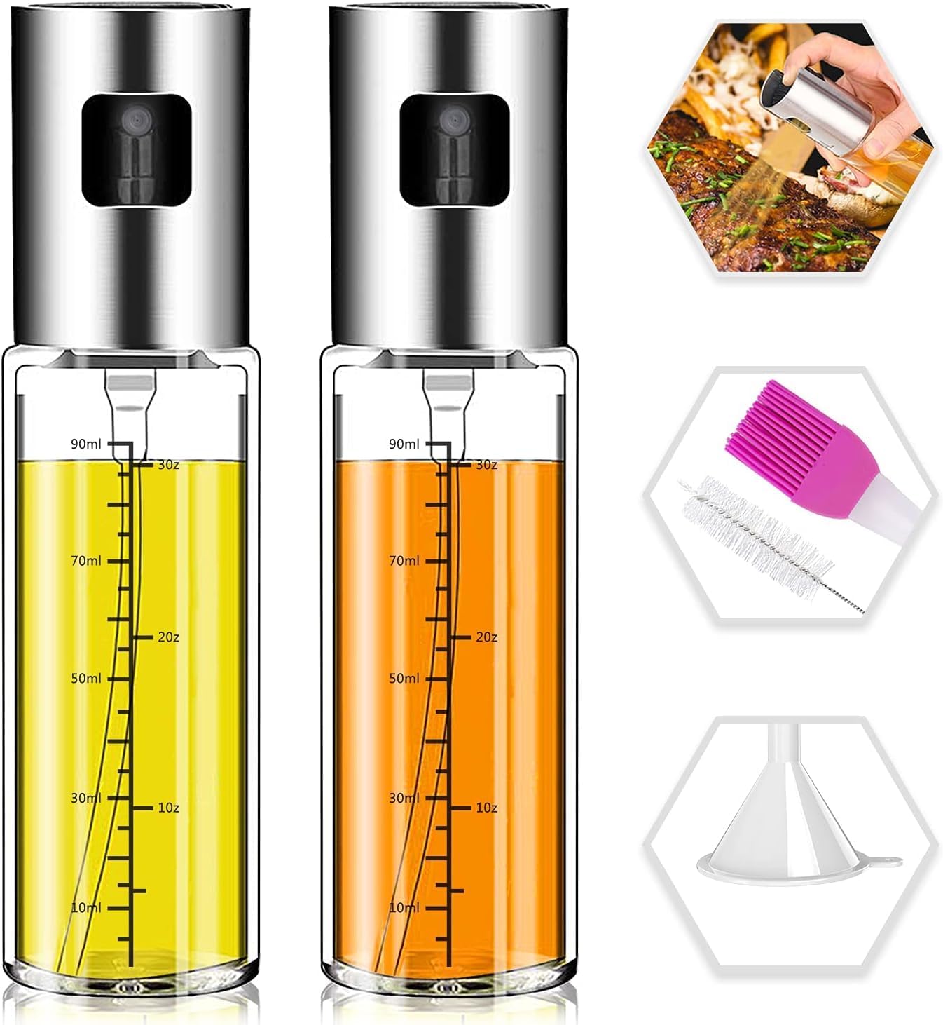 Oil Sprayer for Cooking, 2 Pack Upgraded Olive Oil Spray Bottle Mister Refillable with Scale Air Fryer Accessories for Kitchen, Salad, Baking, BBQ, Frying - Image 1