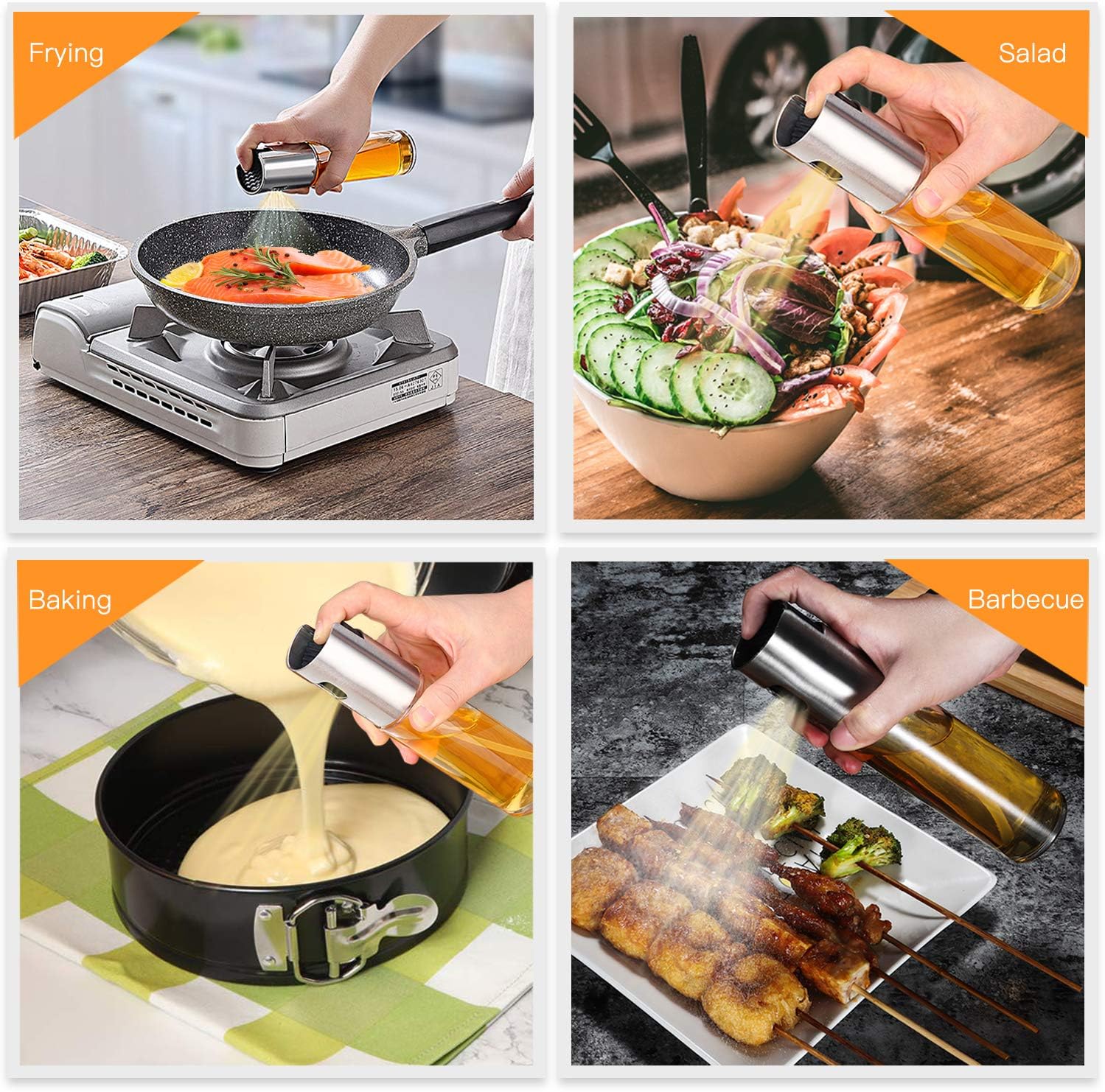 Oil Sprayer for Cooking, 2 Pack Upgraded Olive Oil Spray Bottle Mister Refillable with Scale Air Fryer Accessories for Kitchen, Salad, Baking, BBQ, Frying - Image 7