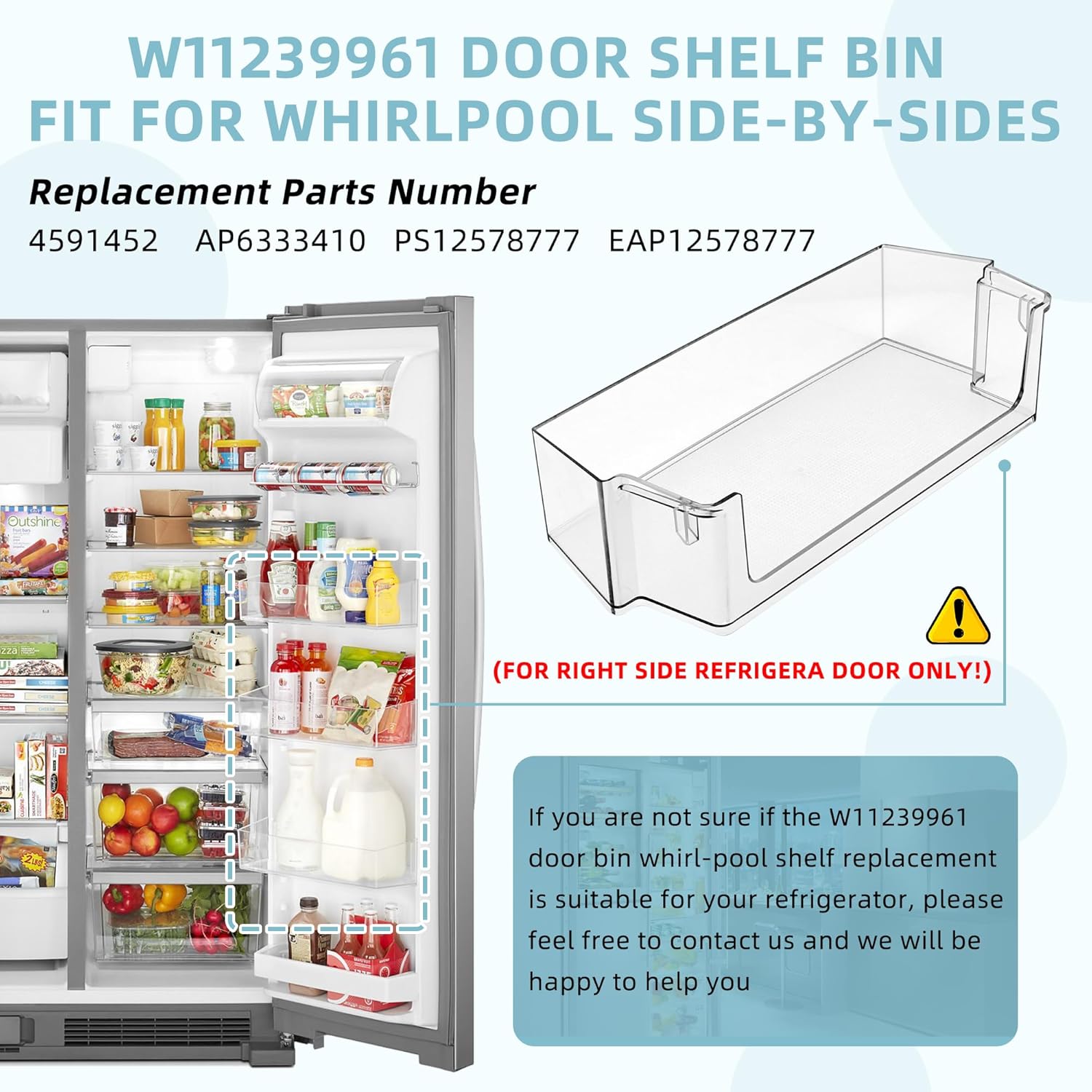Upgraded W10900538 W11239961 Refrigerator Door Shelf Bin (RIGHT), Replaces Whirl.pool Refrigerator Door Shelf AP6333410 4591452 PS12578777, Compatible With WRS311SDH, WRS325SDH-BY - Image 5