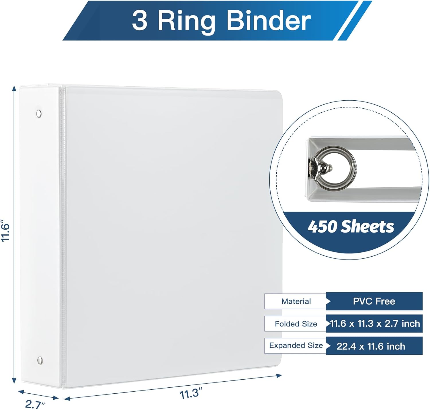 2-inch 3 Ring Binder with 2 Interior Pockets, Heavy Duty 2'' Binders Holds US Letter Size 8.5'' x 11'' Paper - Versatile Binders for Office, Home, and School Use, 6 Pack (White) - Image 2