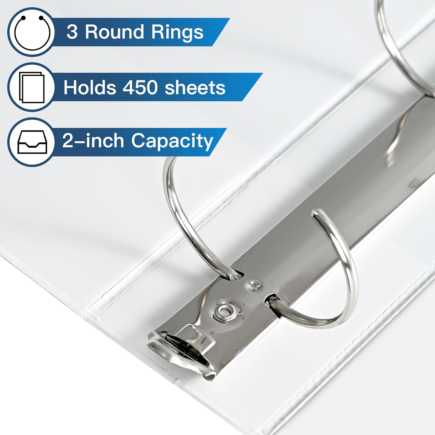 2-inch 3 Ring Binder with 2 Interior Pockets, Heavy Duty 2'' Binders Holds US Letter Size 8.5'' x 11'' Paper - Versatile Binders for Office, Home, and School Use, 6 Pack (White) - Image 3