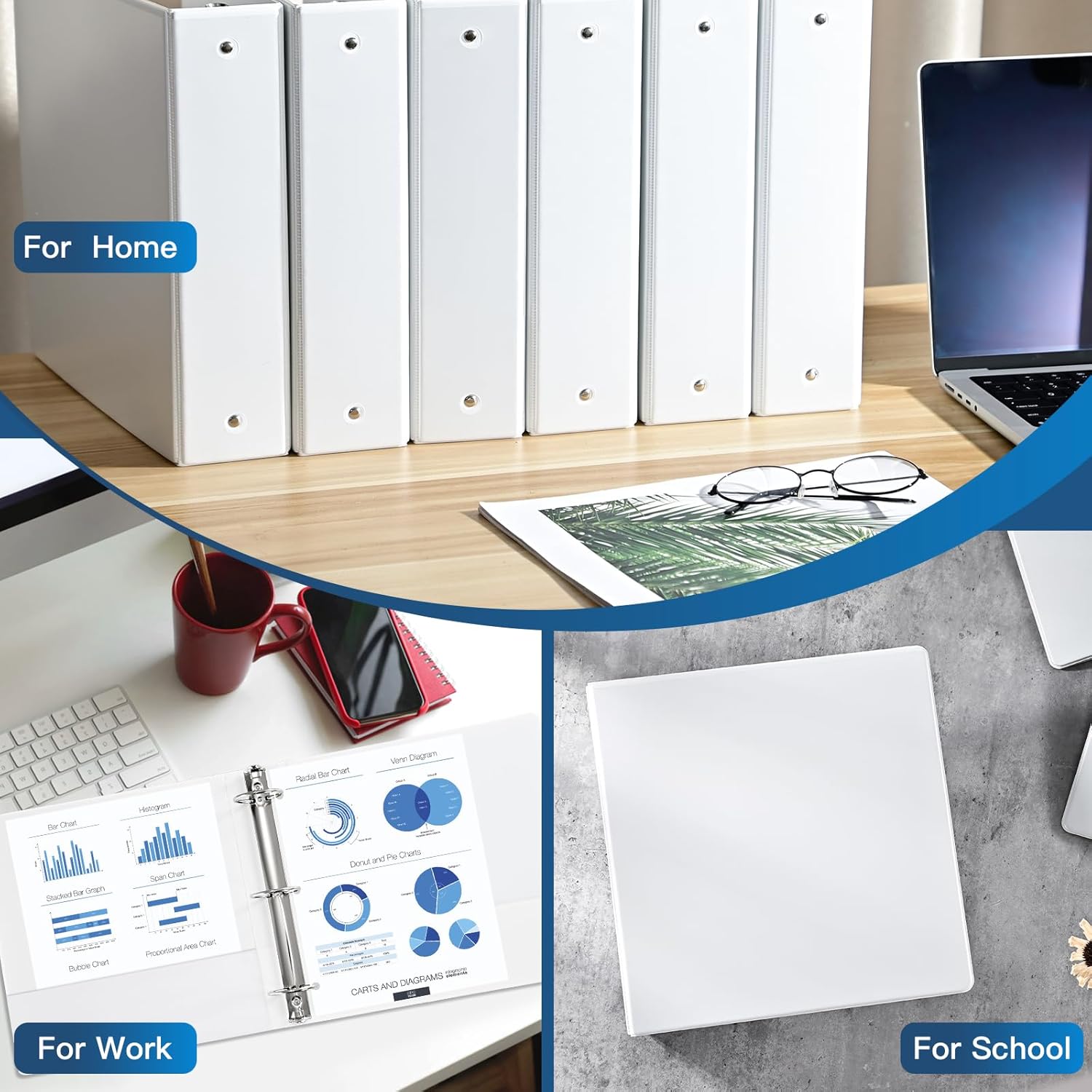 2-inch 3 Ring Binder with 2 Interior Pockets, Heavy Duty 2'' Binders Holds US Letter Size 8.5'' x 11'' Paper - Versatile Binders for Office, Home, and School Use, 6 Pack (White) - Image 7