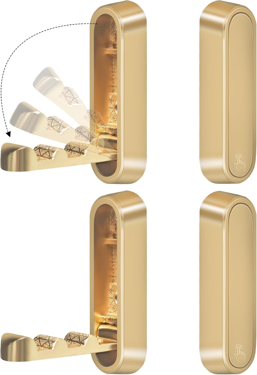 4PCS Foldable Gold Wall Hooks, Heavy Duty Zinc Alloy Folding Wall Hooks, Folding Hidden Coat Hooks Wall Mount Bathroom Foldable Towel Hooks for Hanging Clothes, Bags, Hats, Bathrobes, Keys etc (Gold) - Image 1