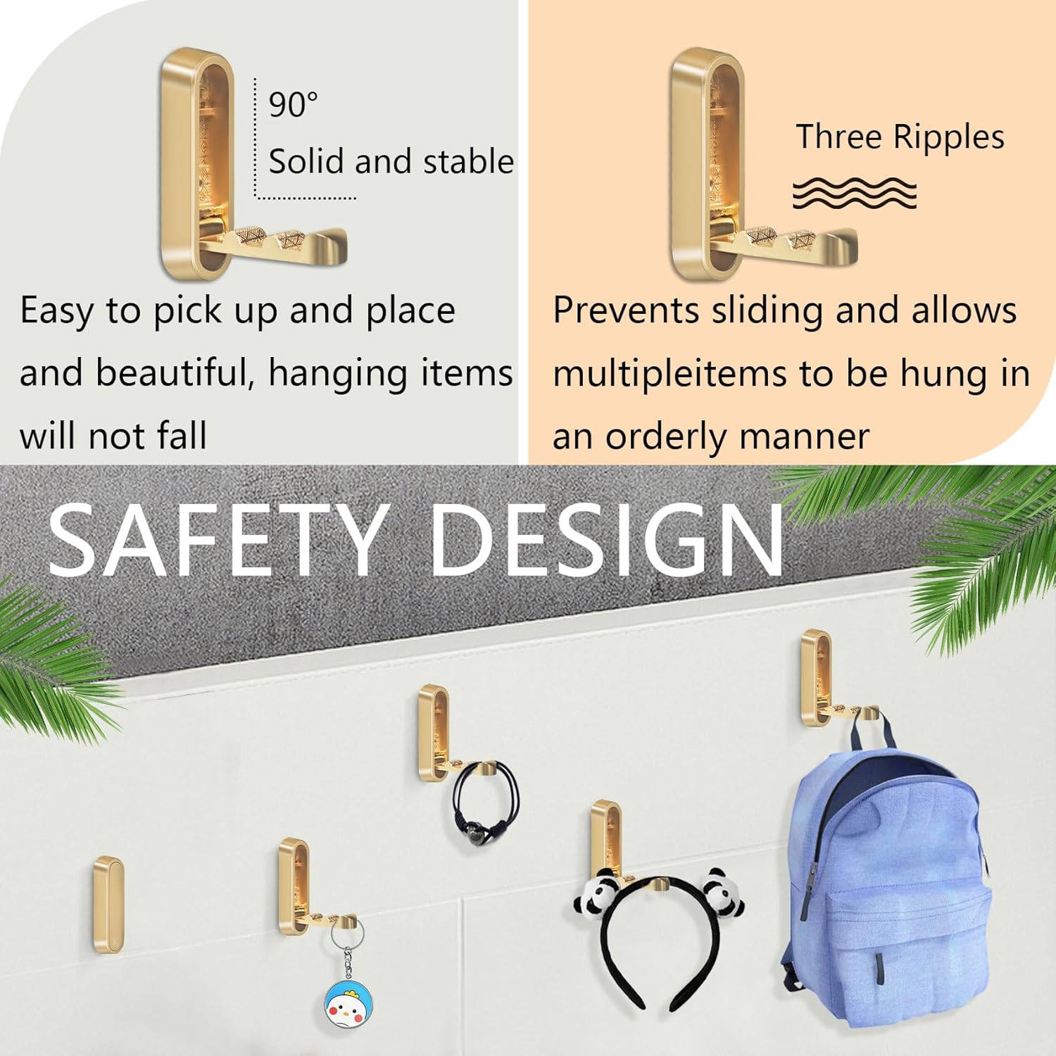 4PCS Foldable Gold Wall Hooks, Heavy Duty Zinc Alloy Folding Wall Hooks, Folding Hidden Coat Hooks Wall Mount Bathroom Foldable Towel Hooks for Hanging Clothes, Bags, Hats, Bathrobes, Keys etc (Gold) - Image 5