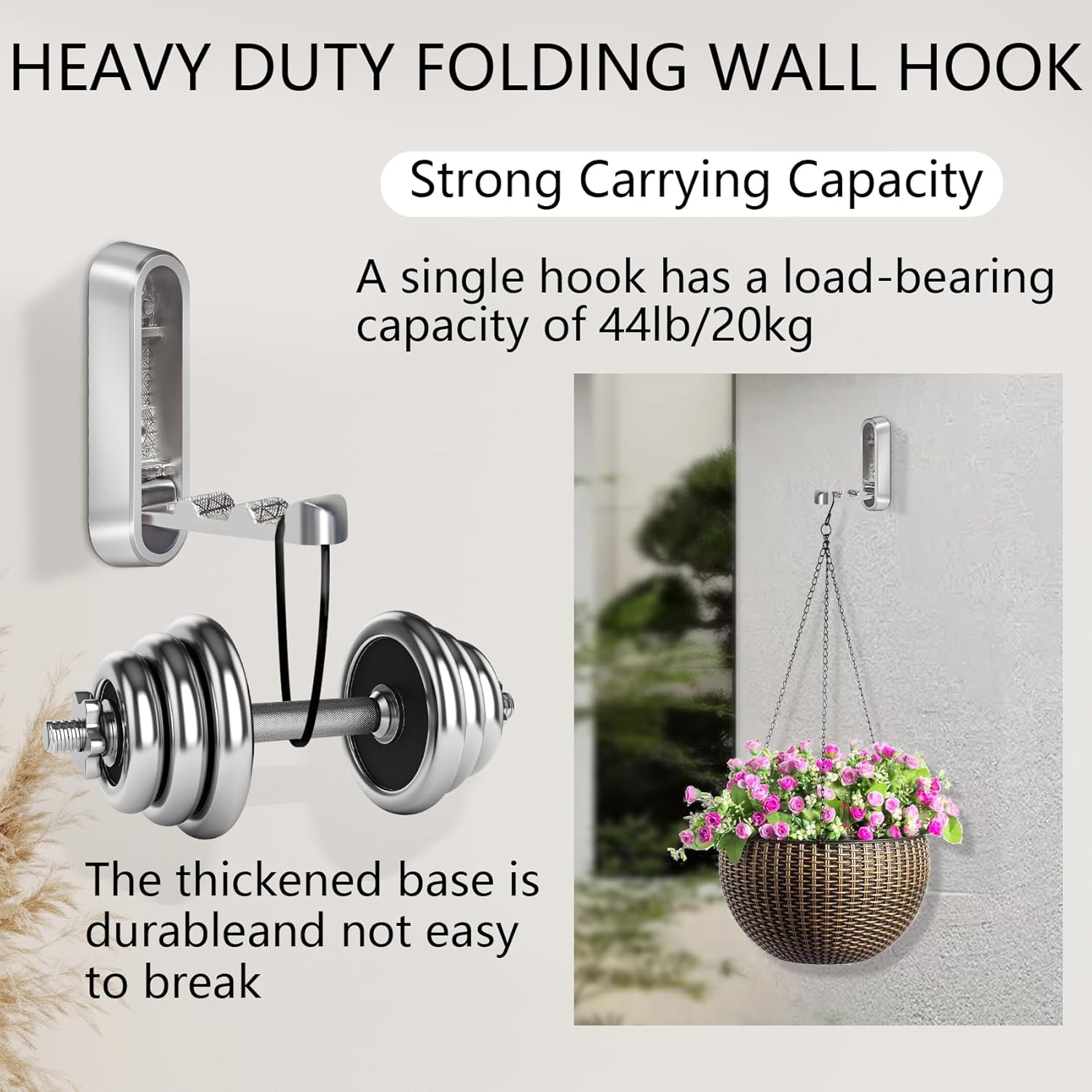 4PCS Foldable Wall Hooks, Heavy Duty Zinc Alloy Folding Wall Hooks, Folding Coat Hooks Wall Mount Bathroom Foldable Towel Hooks for Hanging Clothes, Bags, Hats, Bathrobes, Keys and Kitchen (Silver) - Image 6