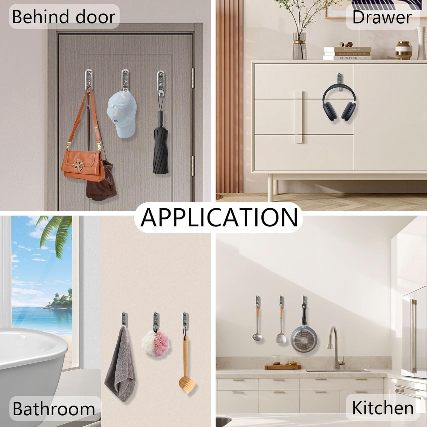 4PCS Foldable Wall Hooks, Heavy Duty Zinc Alloy Folding Wall Hooks, Folding Coat Hooks Wall Mount Bathroom Foldable Towel Hooks for Hanging Clothes, Bags, Hats, Bathrobes, Keys and Kitchen (Silver) - Image 7