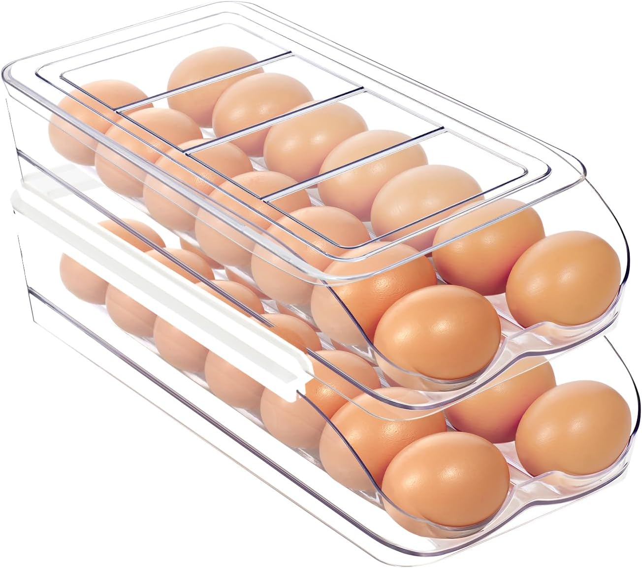 Egg Holder for Fridge, Automatic Rolling Egg Organizer for Refrigerator, Clear Plastic Egg Container & Tray, Stackable Dispenser and Storage Bin with Sturdy Lid to Saving Space -2 Layer - Image 1