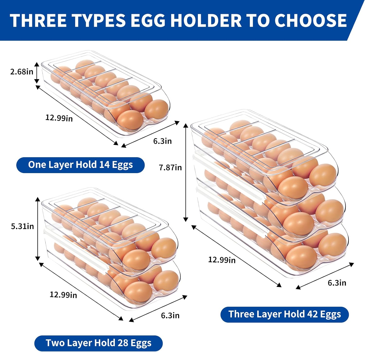 Egg Holder for Fridge, Automatic Rolling Egg Organizer for Refrigerator, Clear Plastic Egg Container & Tray, Stackable Dispenser and Storage Bin with Sturdy Lid to Saving Space -2 Layer - Image 7