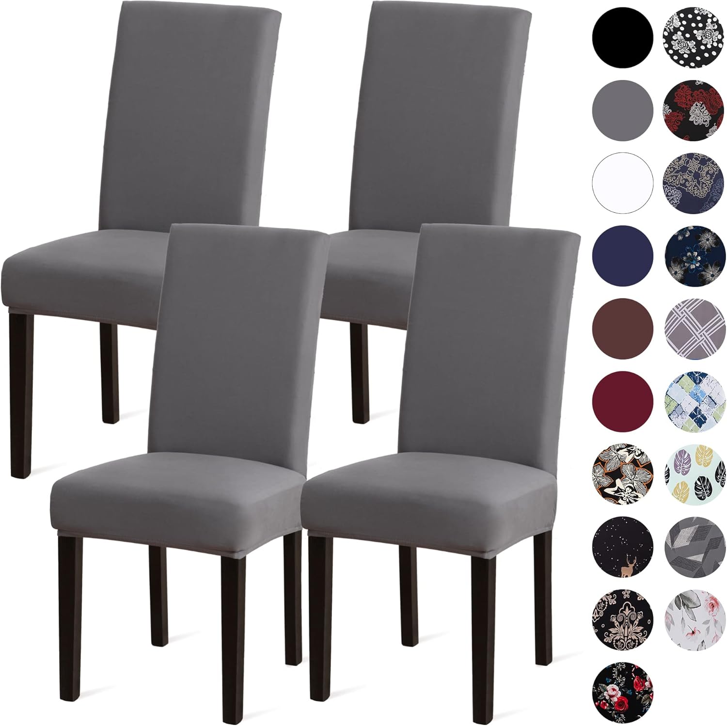 Dining Chair Covers,Kitchen Cover,Parsons Slipcover,Spandex Protectors for Room Stretch Chairs Cover Set of 4 -Gray - Image 1