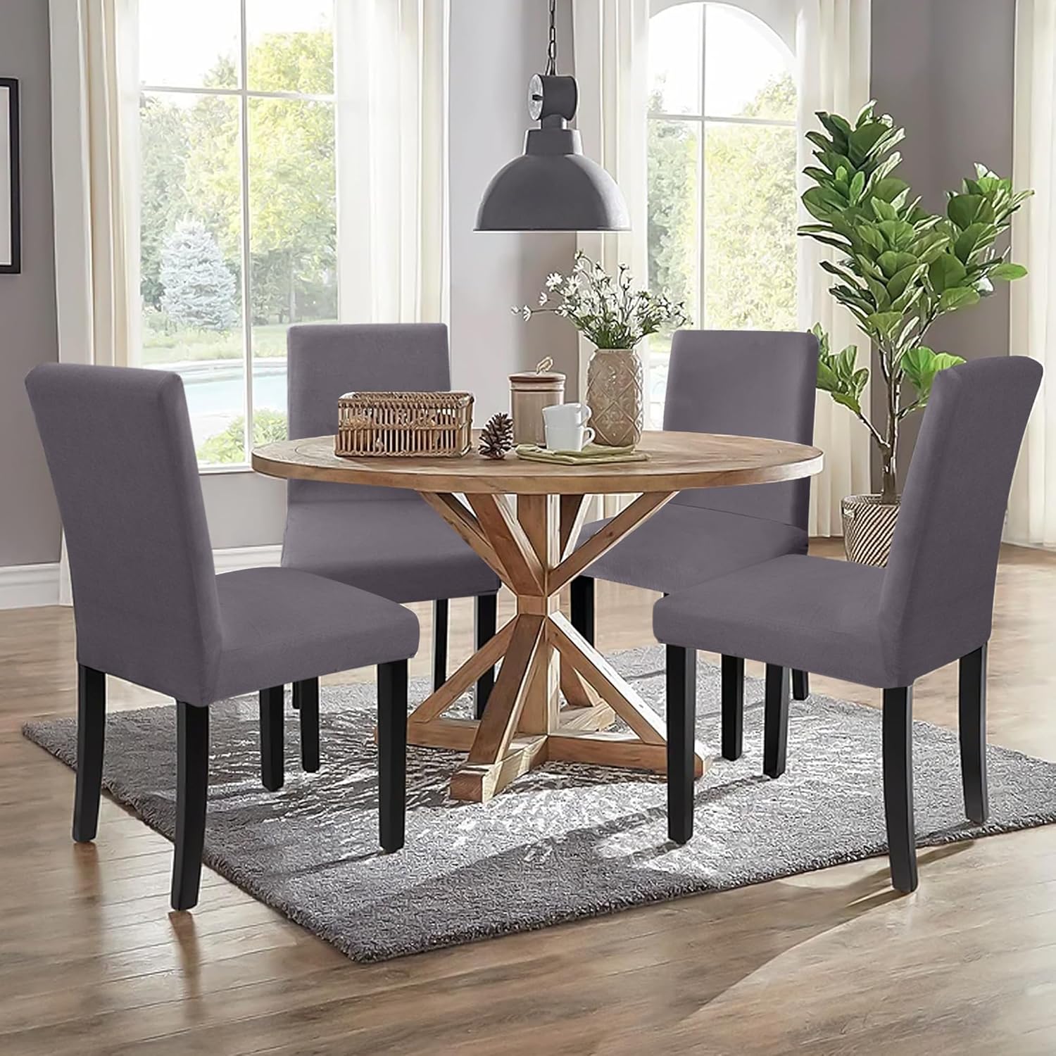 Dining Chair Covers,Kitchen Cover,Parsons Slipcover,Spandex Protectors for Room Stretch Chairs Cover Set of 4 -Gray - Image 2