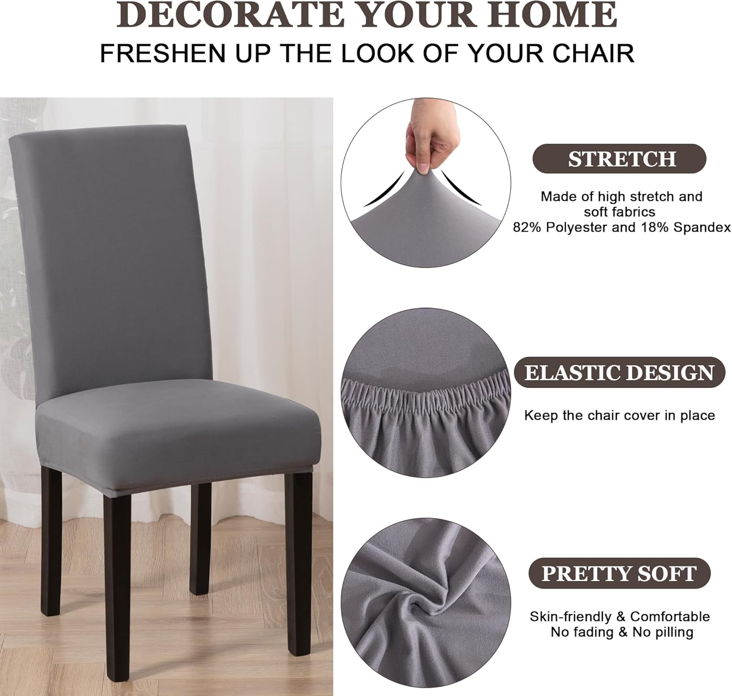 Dining Chair Covers,Kitchen Cover,Parsons Slipcover,Spandex Protectors for Room Stretch Chairs Cover Set of 4 -Gray - Image 6