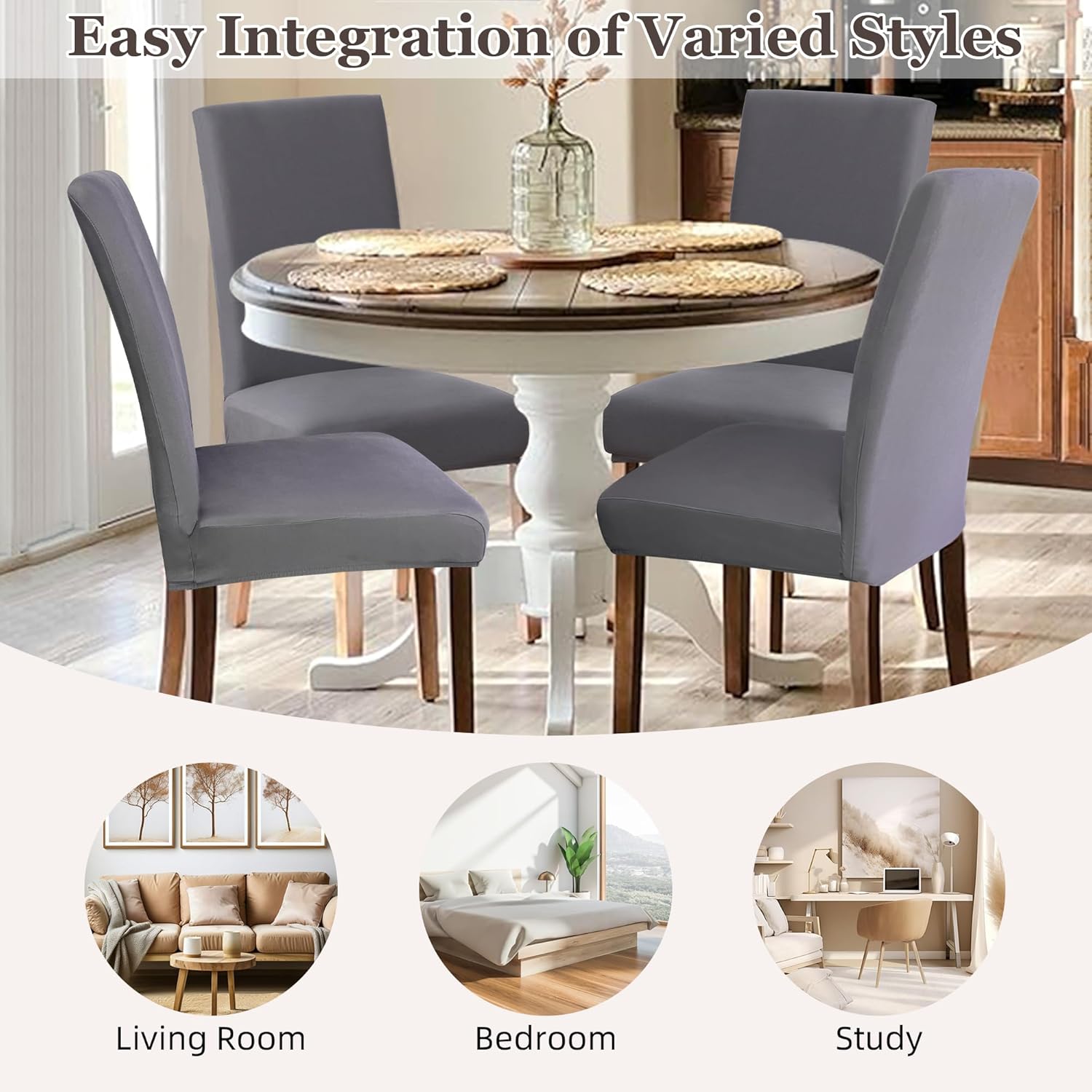 Dining Chair Covers,Kitchen Cover,Parsons Slipcover,Spandex Protectors for Room Stretch Chairs Cover Set of 4 -Gray - Image 8