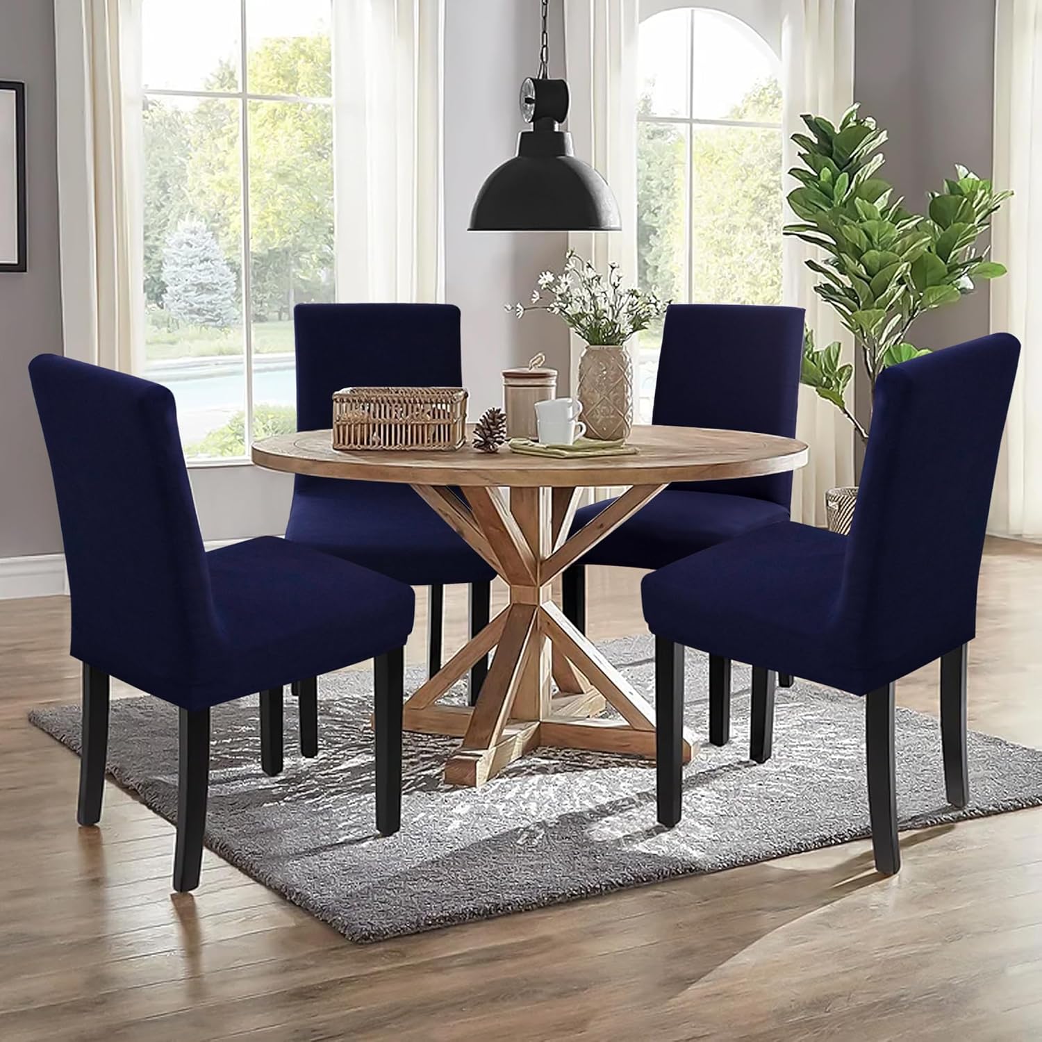 Dining Chair Covers,Kitchen Chair Cover,Parsons Chair Slipcover,Spandex Chair Protectors for Dining Room Stretch Chairs Cover Set of 4 -Navy Blue - Image 2