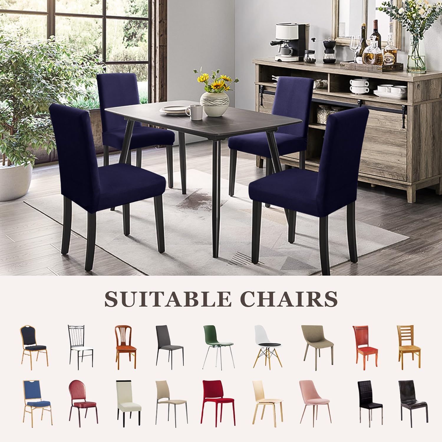 Dining Chair Covers,Kitchen Chair Cover,Parsons Chair Slipcover,Spandex Chair Protectors for Dining Room Stretch Chairs Cover Set of 4 -Navy Blue - Image 5