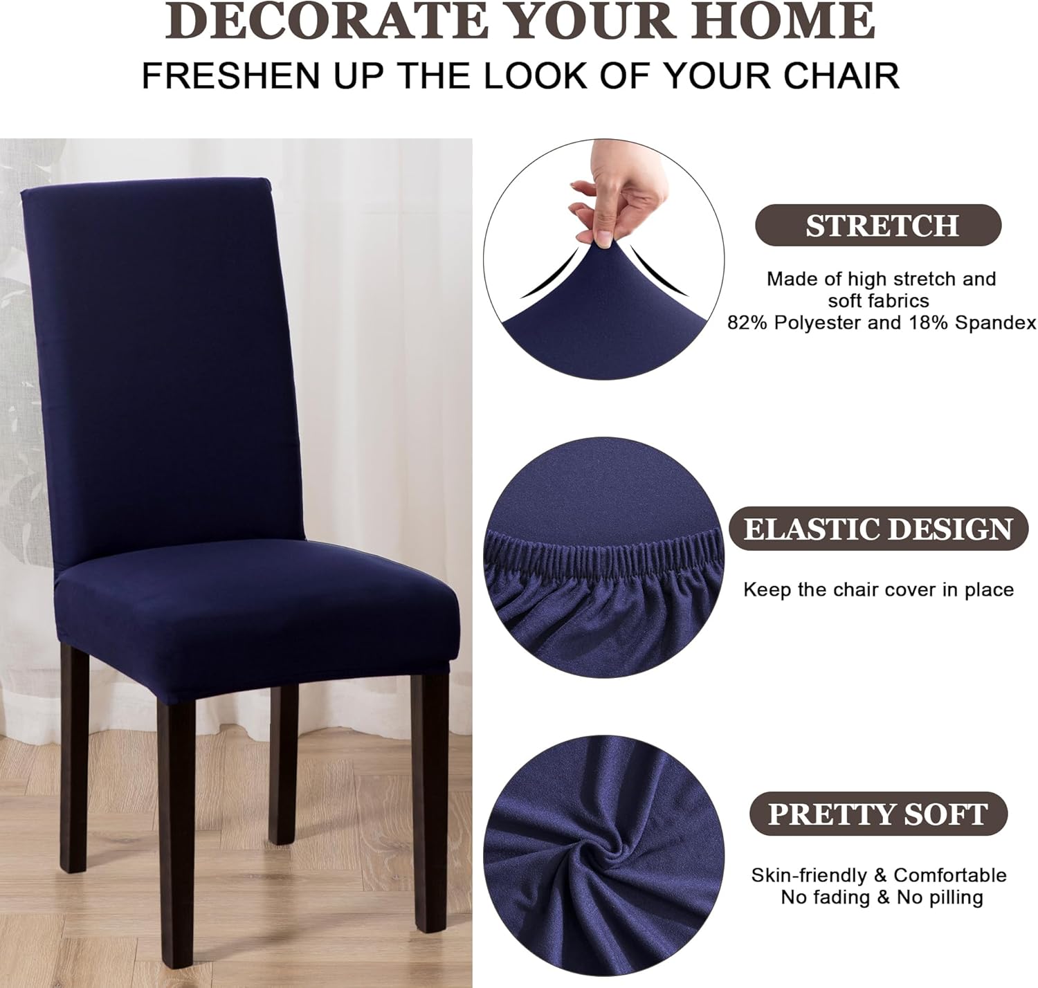Dining Chair Covers,Kitchen Chair Cover,Parsons Chair Slipcover,Spandex Chair Protectors for Dining Room Stretch Chairs Cover Set of 4 -Navy Blue - Image 6