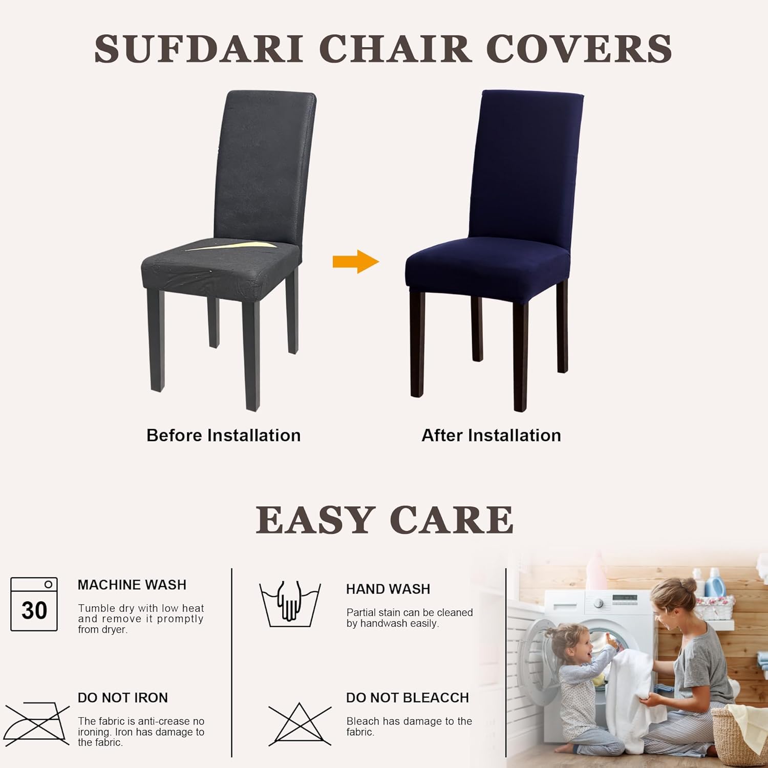 Dining Chair Covers,Kitchen Chair Cover,Parsons Chair Slipcover,Spandex Chair Protectors for Dining Room Stretch Chairs Cover Set of 4 -Navy Blue - Image 7