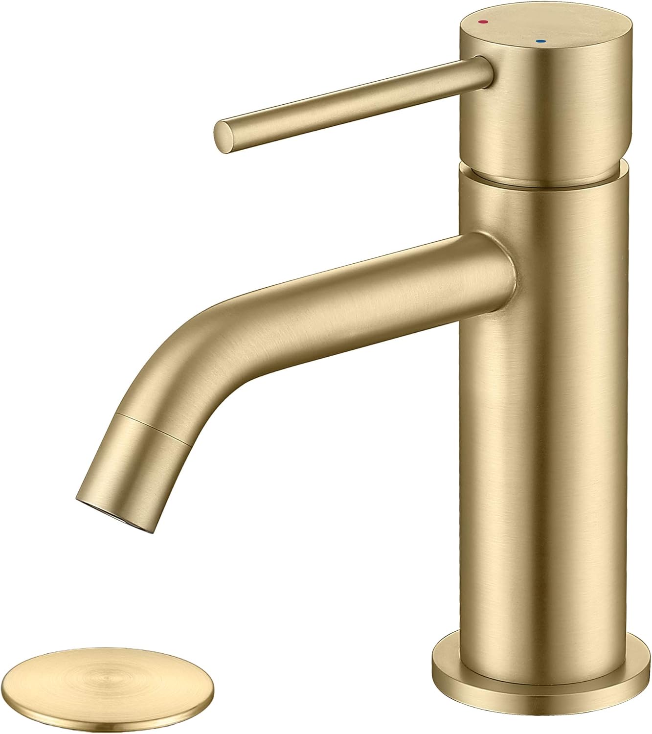 Brushed Gold Bathroom Faucet, Single Handle Brass Sink Faucet Bathroom Single Hole with Pop Up Sink Drain Assembly and Water Faucet Supply Lines - Image 1