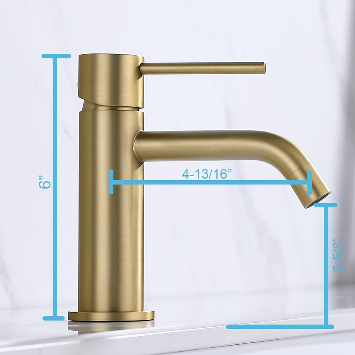 Brushed Gold Bathroom Faucet, Single Handle Brass Sink Faucet Bathroom Single Hole with Pop Up Sink Drain Assembly and Water Faucet Supply Lines - Image 3