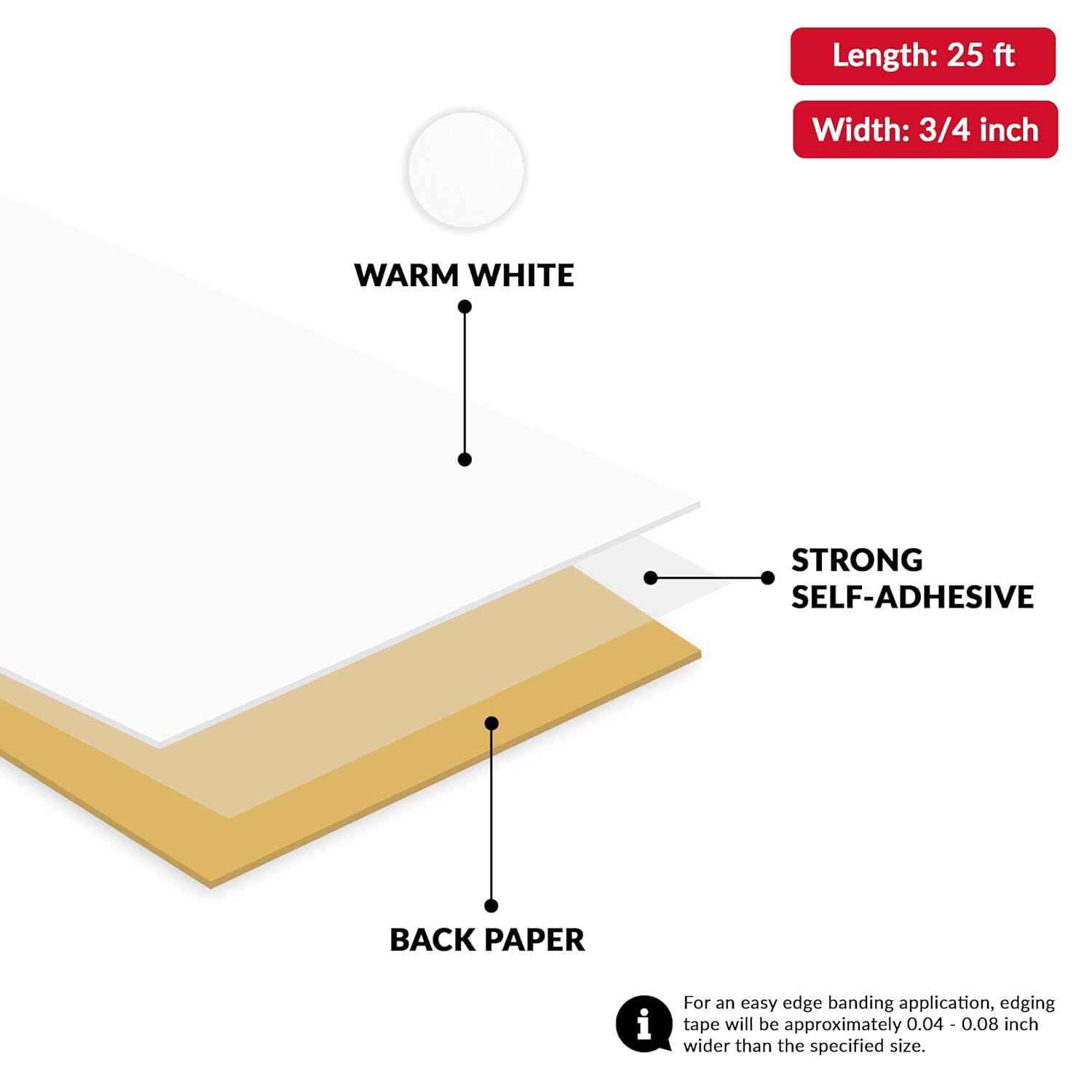 White PVC 3/4 inch x 25 ft Edge Banding Tape Peel Stick Adhesive Edging Veneer Trim Flexible Vinyl Strip Molding MDF Wood Cabinet Laminate Shelf Furniture Countertop Formica Plywood Board Repair - Image 2