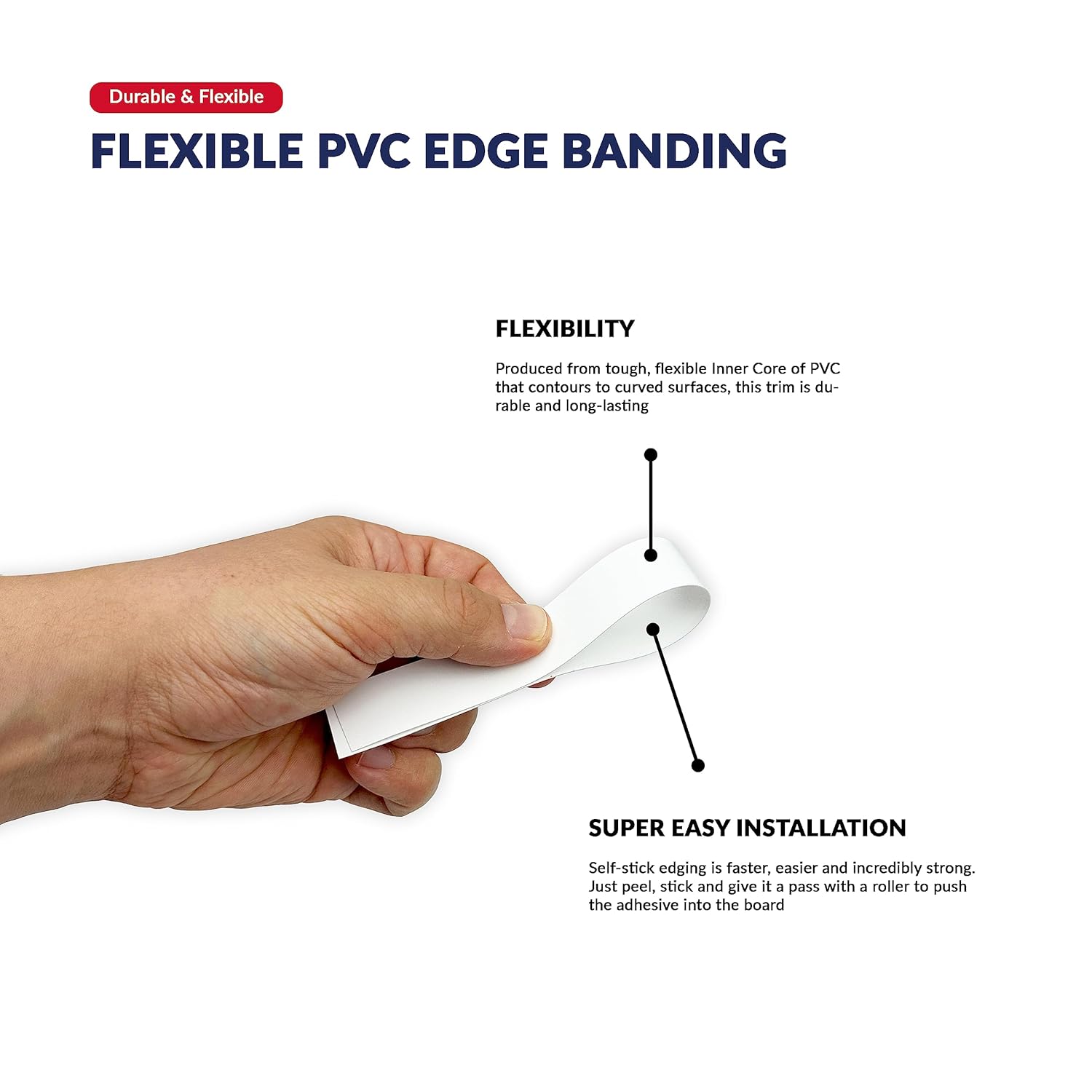 White PVC 3/4 inch x 25 ft Edge Banding Tape Peel Stick Adhesive Edging Veneer Trim Flexible Vinyl Strip Molding MDF Wood Cabinet Laminate Shelf Furniture Countertop Formica Plywood Board Repair - Image 4