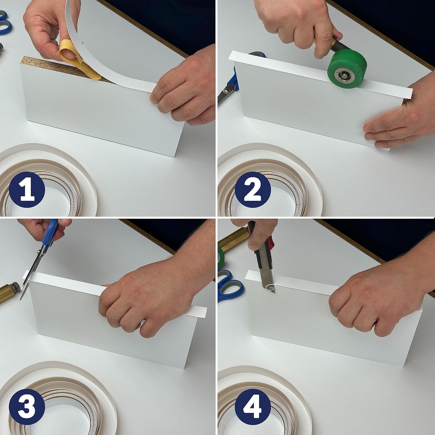 White PVC 3/4 inch x 25 ft Edge Banding Tape Peel Stick Adhesive Edging Veneer Trim Flexible Vinyl Strip Molding MDF Wood Cabinet Laminate Shelf Furniture Countertop Formica Plywood Board Repair - Image 5